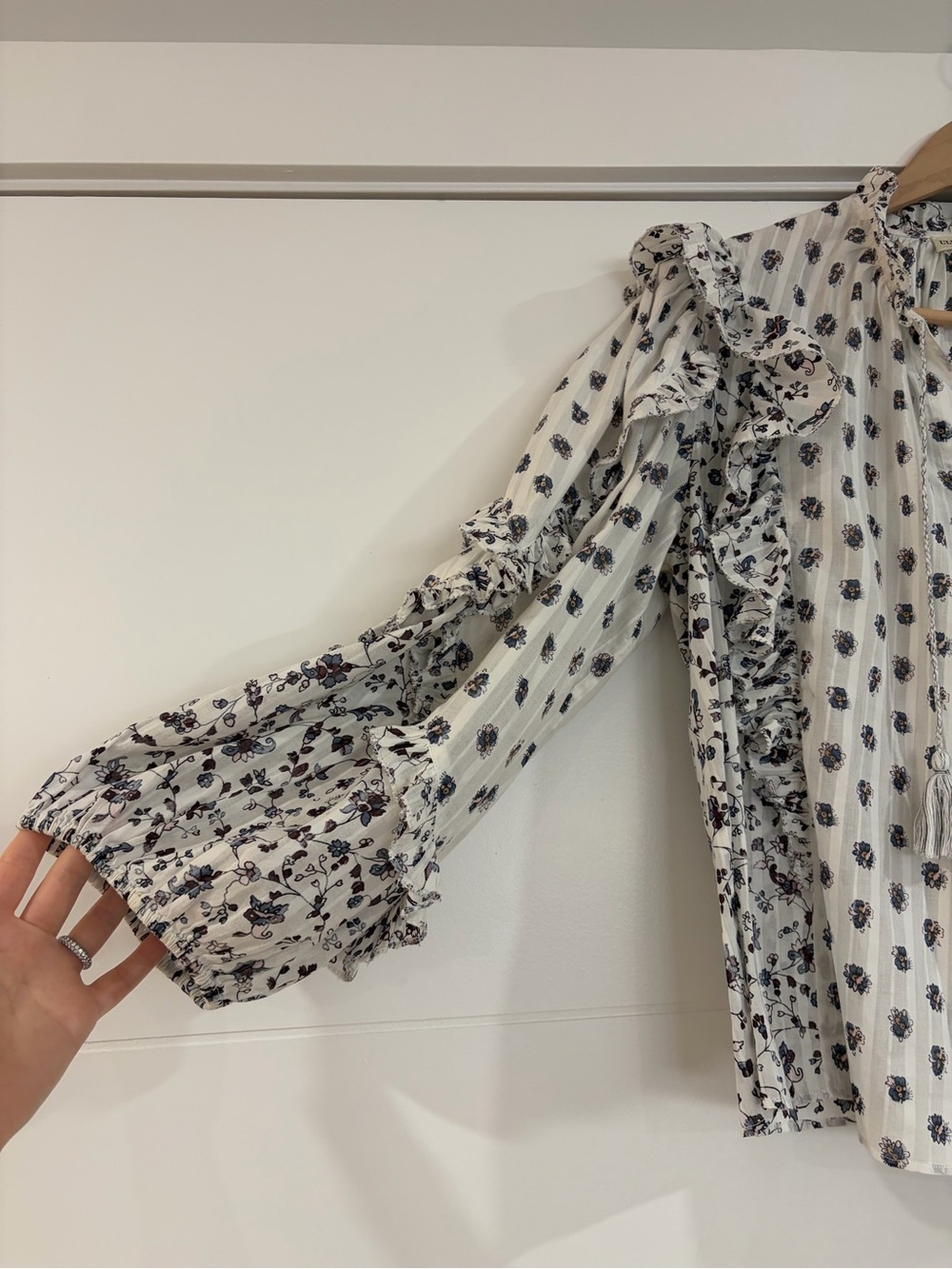 Ulla Johnson cotton Kati Ruffle Ivory Floral Peasant Blouse - Picture 4 of 15